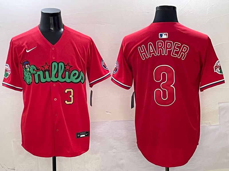 Men Philadelphia Phillies #3 Harper Red three generations Joint Name 2025 Nike MLB Jersey style 3